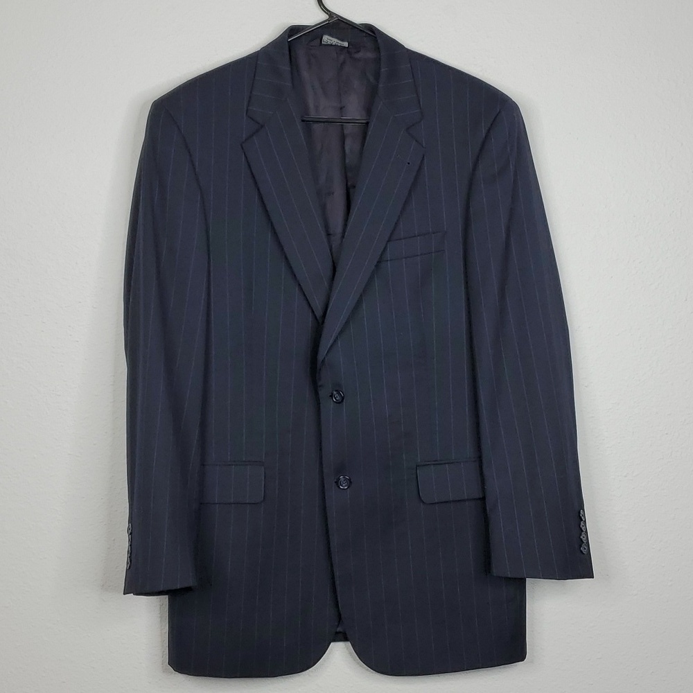Jos A Bank Wool Blazer Subtle Pinstripe Navy Two Button Rear Vent Mens 42L